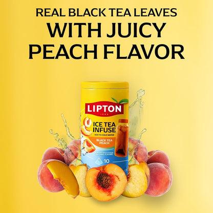 Ice Tea Infuse Black Tea Peach Cold Brew Tea Bags for On-The-Go or At Home 10 Tea Bags (Pack of 3)