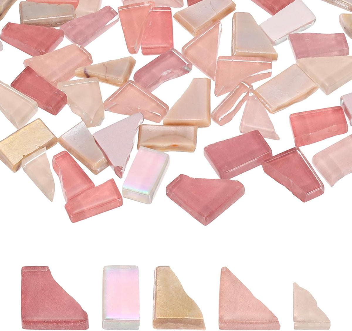 Irregular Glass Mosaic Tiles, 200G/0.4LB Irregular Stained Glass Sheets Broken Mosaic Pieces Tiles Supplies Kit Bulk for DIY Art Craft Making Home Decor, Pink Series