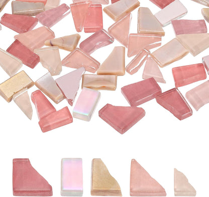 Irregular Glass Mosaic Tiles, 200G/0.4LB Irregular Stained Glass Sheets Broken Mosaic Pieces Tiles Supplies Kit Bulk for DIY Art Craft Making Home Decor, Pink Series