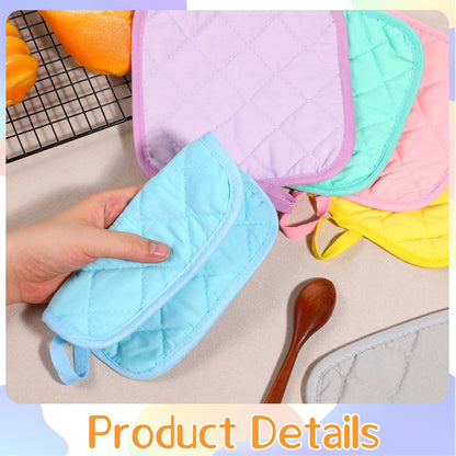 24 Pcs Cotton Pot Holders for Kitchen, Multicolor Square Hot Pads, Thicken Heat Resistant Potholders, Cloth Potholders for Hot, Trivet for Cooking and Baking with Hanging Loops, 6.9 x 6.7 Inch