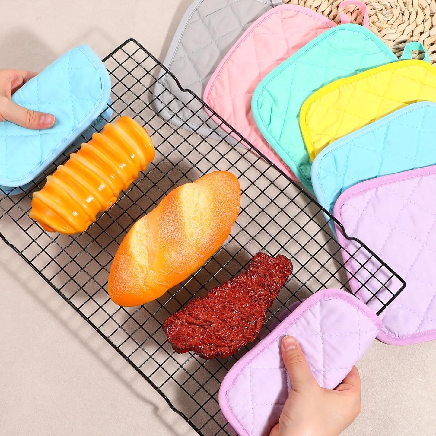24 Pcs Cotton Pot Holders for Kitchen, Multicolor Square Hot Pads, Thicken Heat Resistant Potholders, Cloth Potholders for Hot, Trivet for Cooking and Baking with Hanging Loops, 6.9 x 6.7 Inch