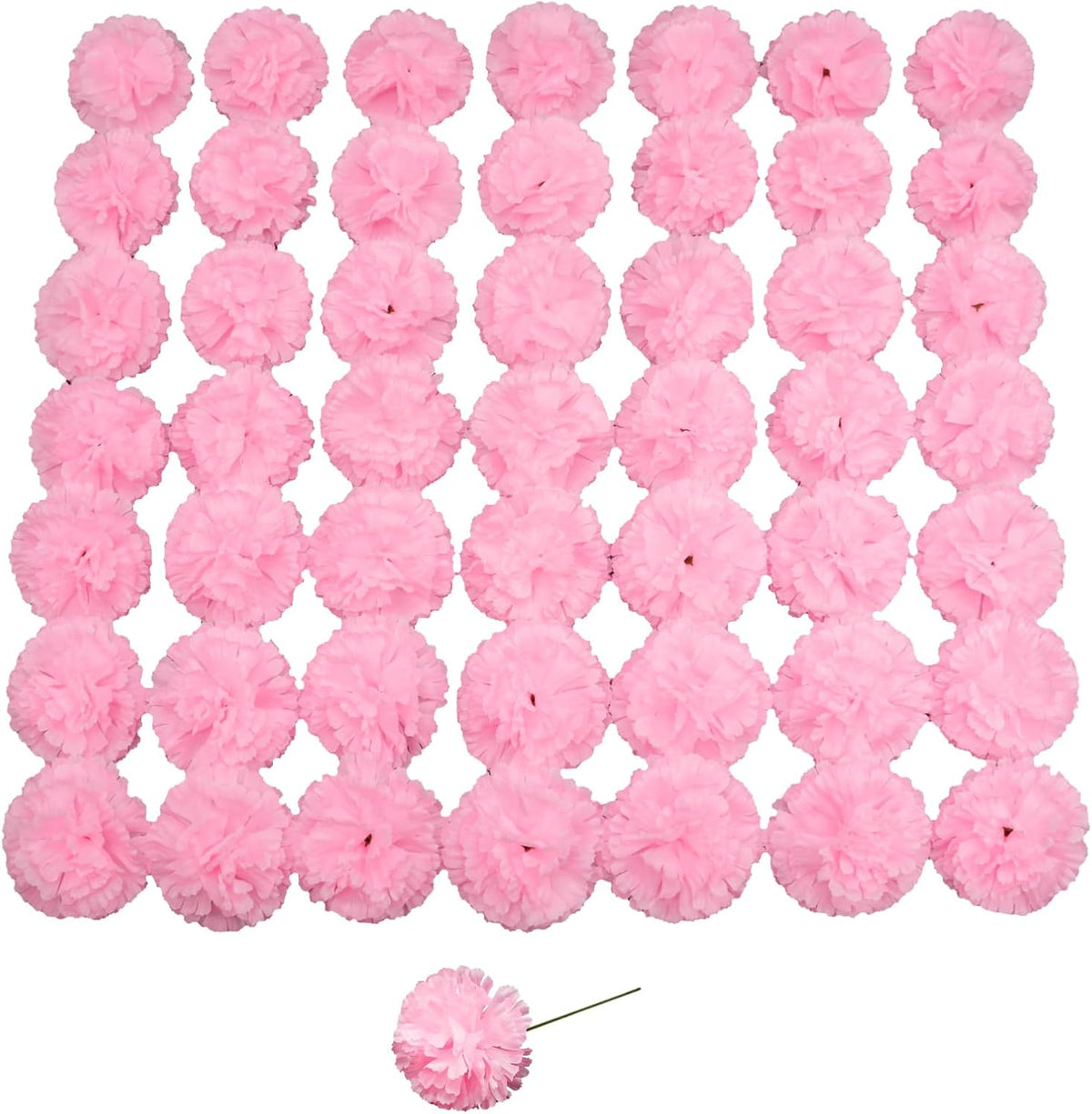 Artificial Carnation Flower, 50 Pcs Pink Silk Carnation Bulk with Stem