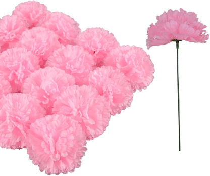 Artificial Carnation Flower, 50 Pcs Pink Silk Carnation Bulk with Stem
