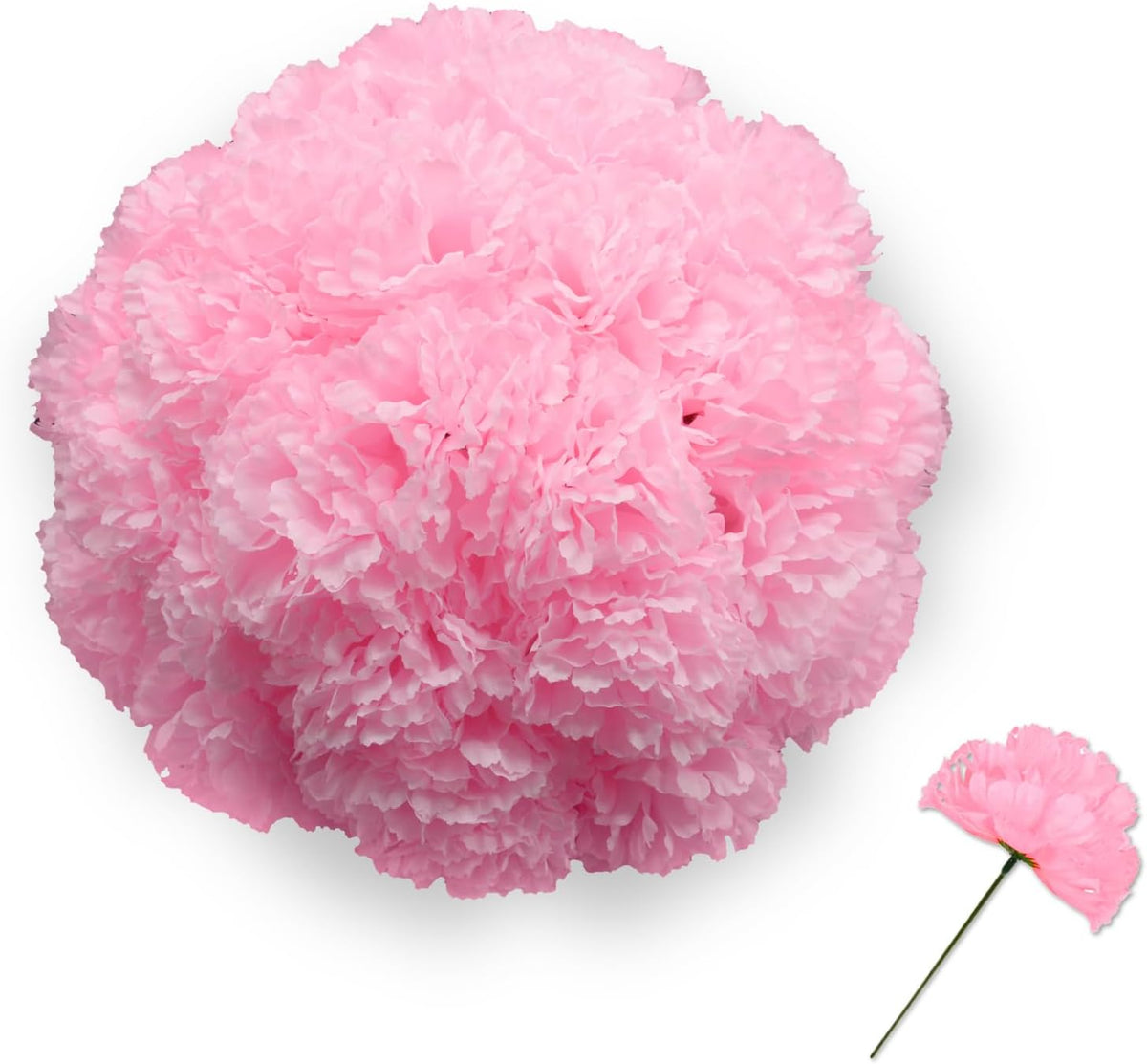 Artificial Carnation Flower, 50 Pcs Pink Silk Carnation Bulk with Stem