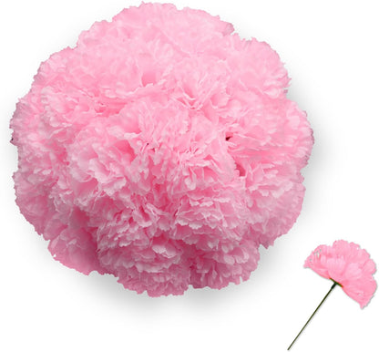 Artificial Carnation Flower, 50 Pcs Pink Silk Carnation Bulk with Stem