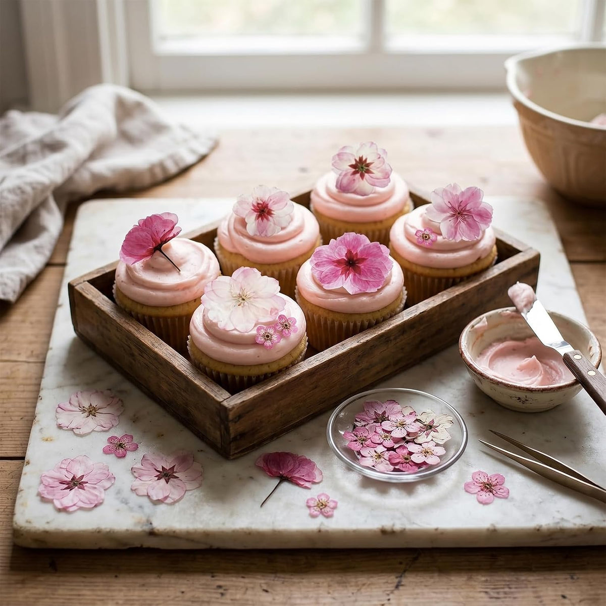 50 Pcs Pink Dried Pressed Flowers Cake Decorations Cherry Blossoms Flowers for Dessert Table Birthday Bridal Wedding Baby in Bloom Baby Shower Party Décor