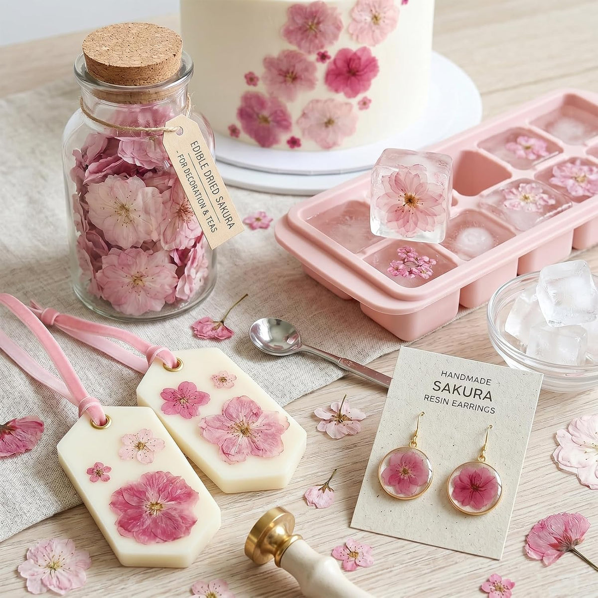 50 Pcs Pink Dried Pressed Flowers Cake Decorations Cherry Blossoms Flowers for Dessert Table Birthday Bridal Wedding Baby in Bloom Baby Shower Party Décor