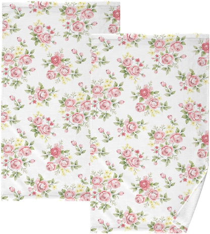 Towels Cotton Hand Towels Pack of 2, Pink Rose Flower Floral Ultra Soft Highly Absorbent Towels for Bathroom, 16x28 Inches
