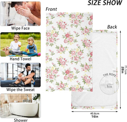 Towels Cotton Hand Towels Pack of 2, Pink Rose Flower Floral Ultra Soft Highly Absorbent Towels for Bathroom, 16x28 Inches