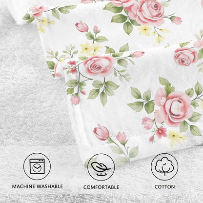 Towels Cotton Hand Towels Pack of 2, Pink Rose Flower Floral Ultra Soft Highly Absorbent Towels for Bathroom, 16x28 Inches