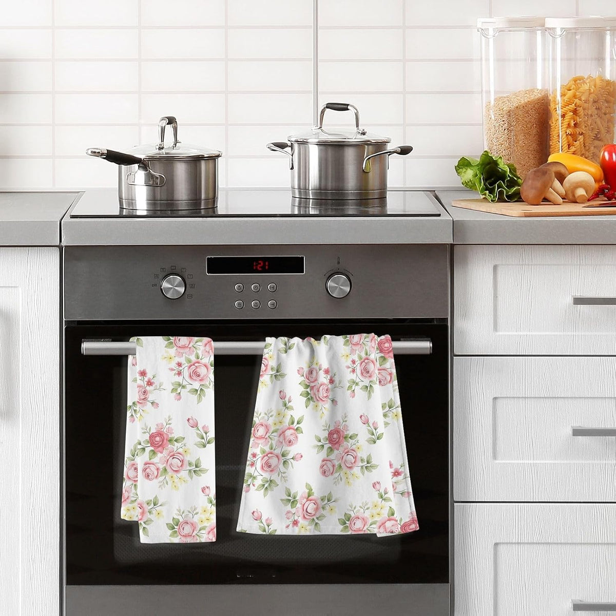 Towels Cotton Hand Towels Pack of 2, Pink Rose Flower Floral Ultra Soft Highly Absorbent Towels for Bathroom, 16x28 Inches