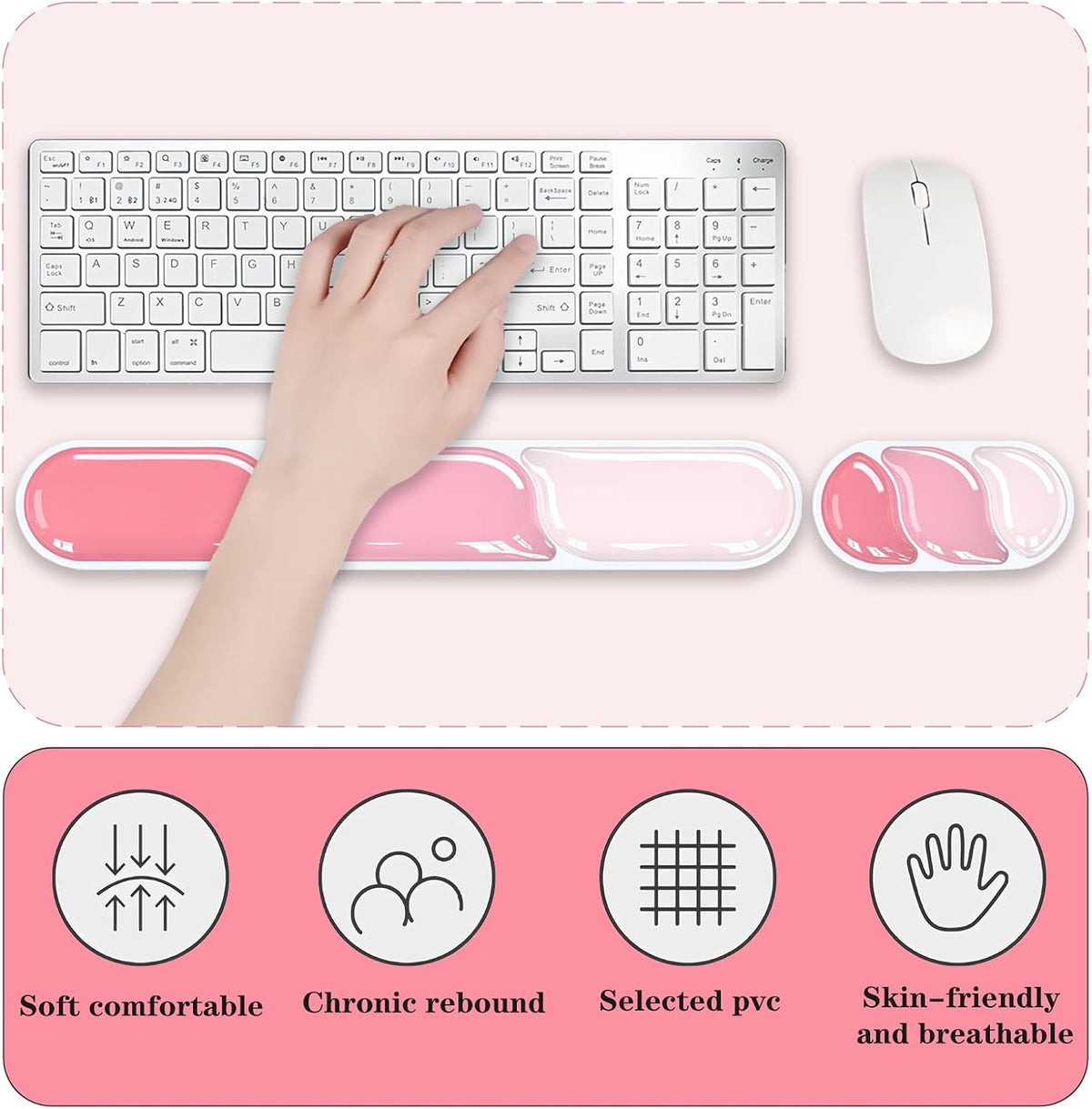 Gel Keyboard and Mouse Wrist Rest Set, Ergonomic Keyboard Wrist Rest, Pink