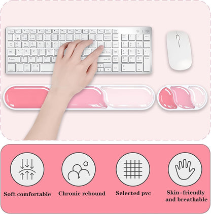 Gel Keyboard and Mouse Wrist Rest Set, Ergonomic Keyboard Wrist Rest, Pink