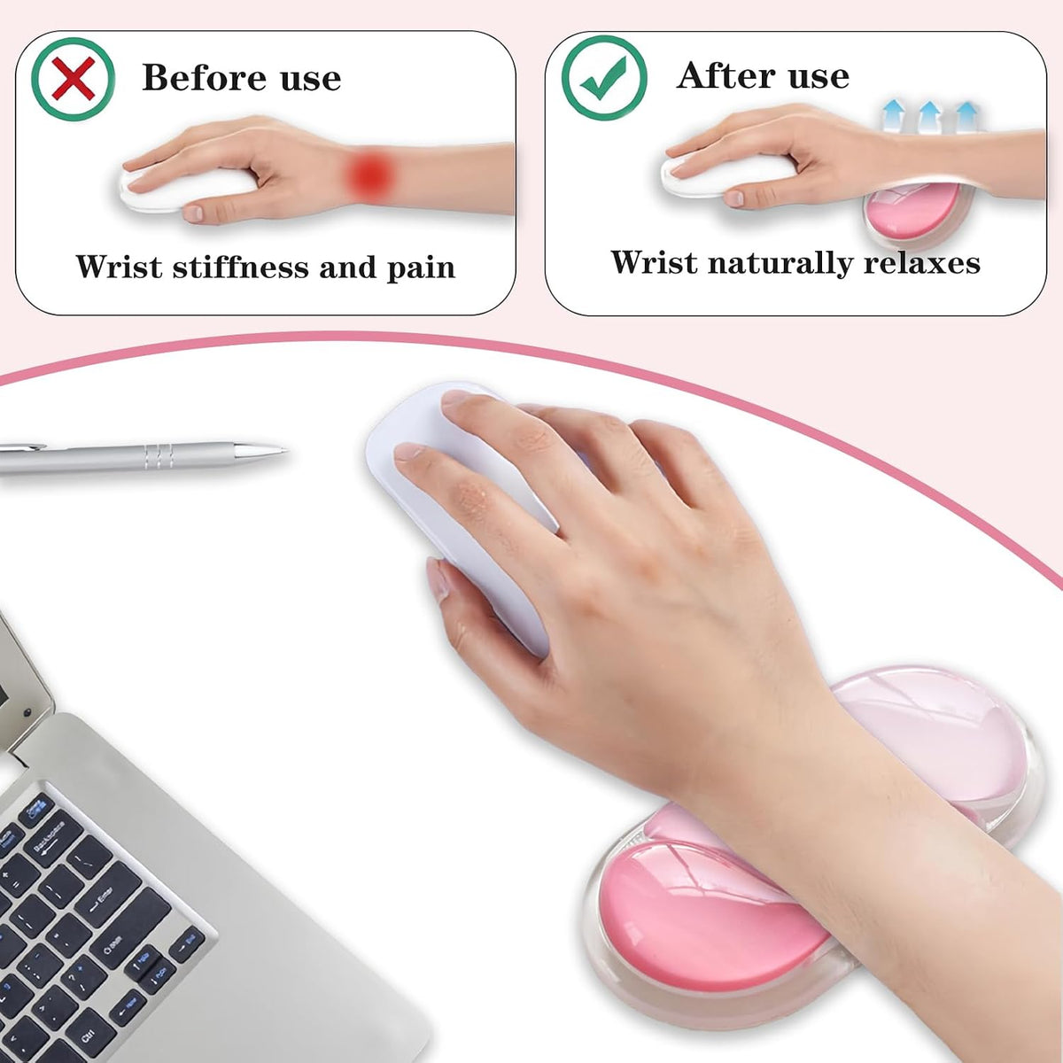 Gel Keyboard and Mouse Wrist Rest Set, Ergonomic Keyboard Wrist Rest, Pink