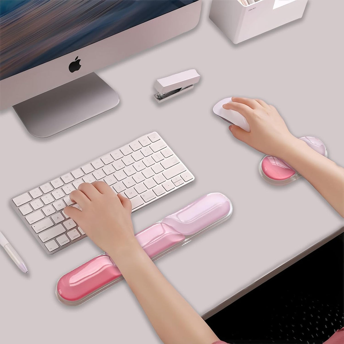 Gel Keyboard and Mouse Wrist Rest Set, Ergonomic Keyboard Wrist Rest, Pink