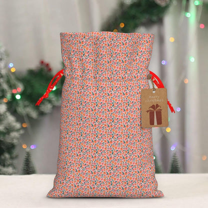 Pink Peach Pattern Seamless Pattern Printing Christmas Drawstring Gift Bags For Holiday Xmas Birthday Party Present Sacks