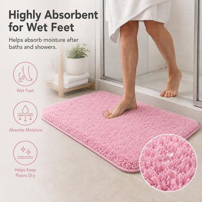 Shaggy Bathroom Rugs Set Plush Velvet Bath Rugs Non-Slip Bath Mat Set 3 Piece,Washable Mats,Absorbent Shaggy Rugs Super Soft U-Shaped Toilet Rug,Bahroom Carpets for Bathroom,Tub,Shower(Light Pink