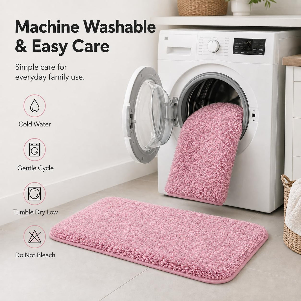 Shaggy Bathroom Rugs Set Plush Velvet Bath Rugs Non-Slip Bath Mat Set 3 Piece,Washable Mats,Absorbent Shaggy Rugs Super Soft U-Shaped Toilet Rug,Bahroom Carpets for Bathroom,Tub,Shower(Light Pink