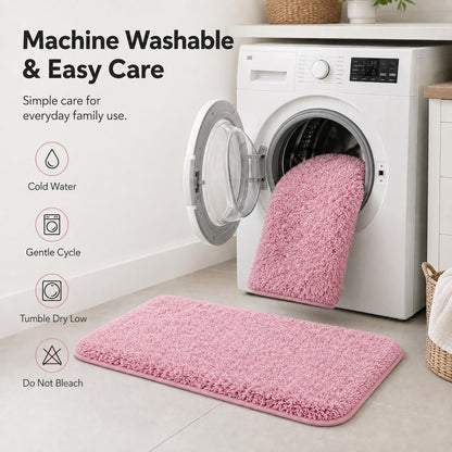 Shaggy Bathroom Rugs Set Plush Velvet Bath Rugs Non-Slip Bath Mat Set 3 Piece,Washable Mats,Absorbent Shaggy Rugs Super Soft U-Shaped Toilet Rug,Bahroom Carpets for Bathroom,Tub,Shower(Light Pink