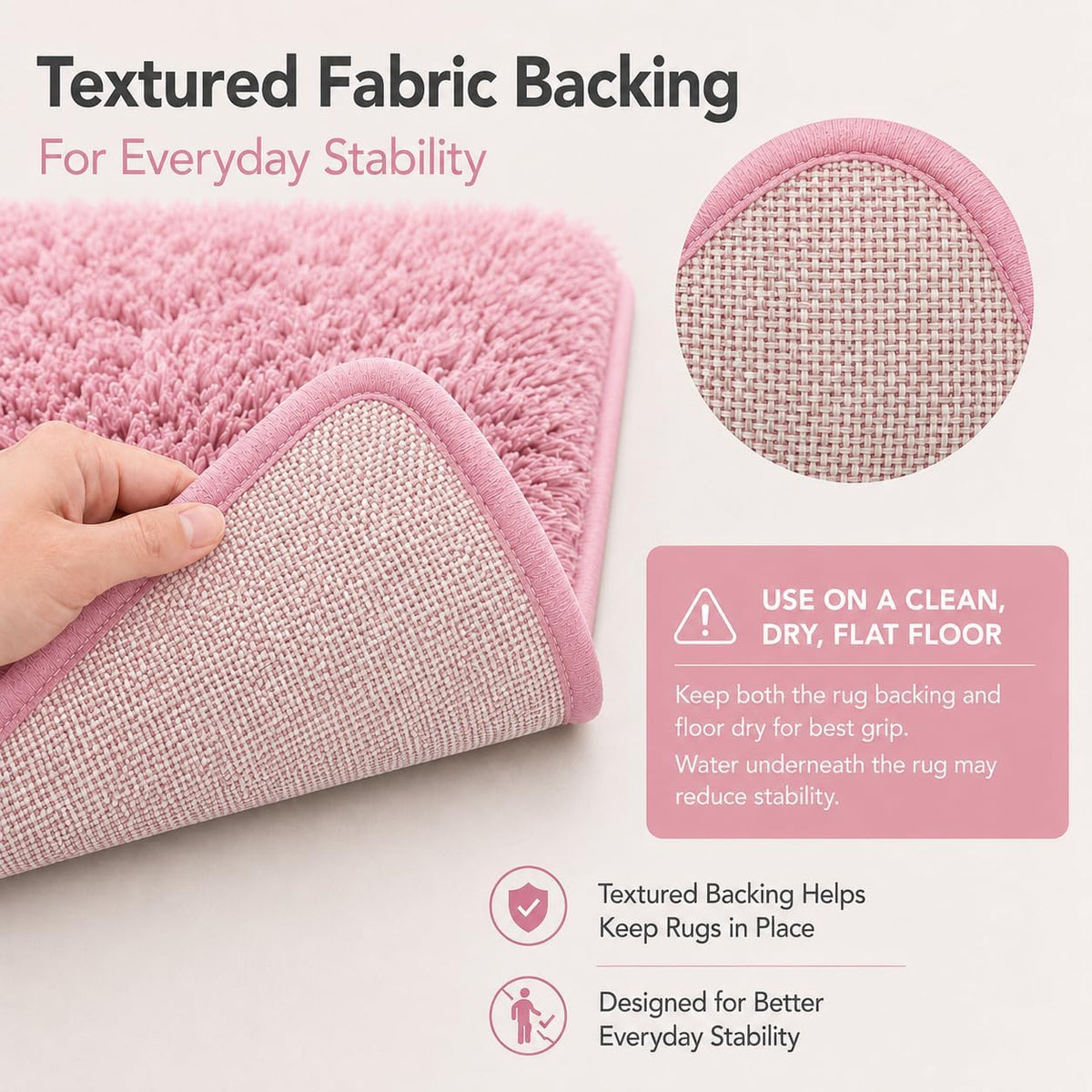 Shaggy Bathroom Rugs Set Plush Velvet Bath Rugs Non-Slip Bath Mat Set 3 Piece,Washable Mats,Absorbent Shaggy Rugs Super Soft U-Shaped Toilet Rug,Bahroom Carpets for Bathroom,Tub,Shower(Light Pink