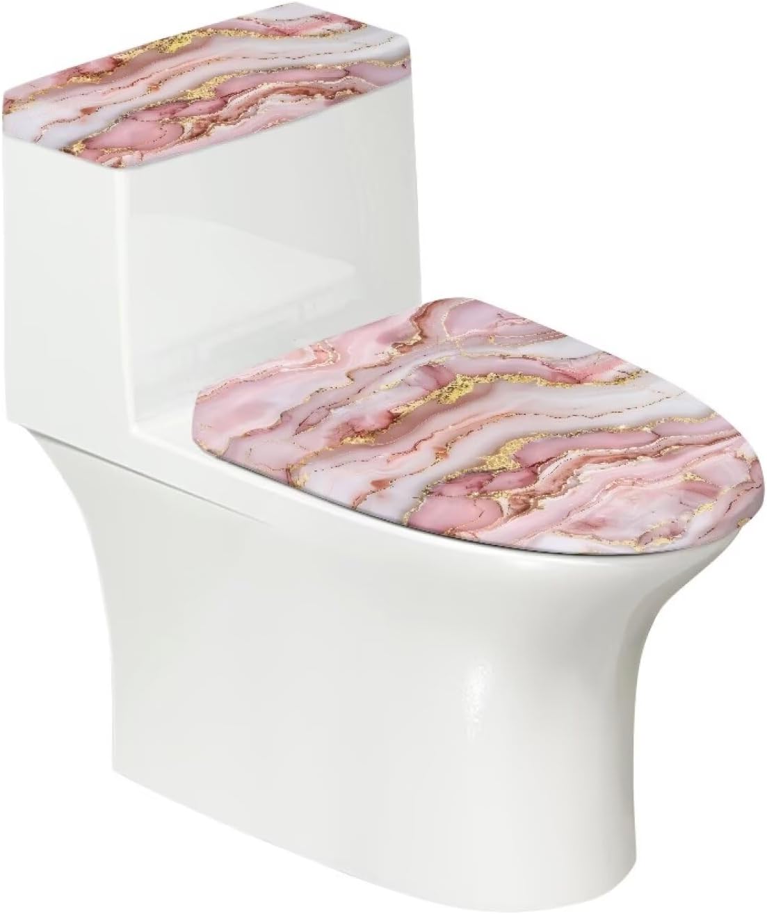 Pink Marble Design Toilet Lid Cover for Bathroom, Soft Toilet Lid Cushion Pads, Fits Most Round Elongated Toilet Lids