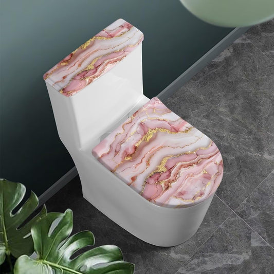 Pink Marble Design Toilet Lid Cover for Bathroom, Soft Toilet Lid Cushion Pads, Fits Most Round Elongated Toilet Lids