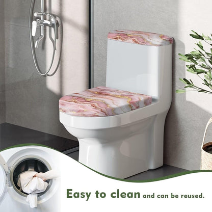 Pink Marble Design Toilet Lid Cover for Bathroom, Soft Toilet Lid Cushion Pads, Fits Most Round Elongated Toilet Lids