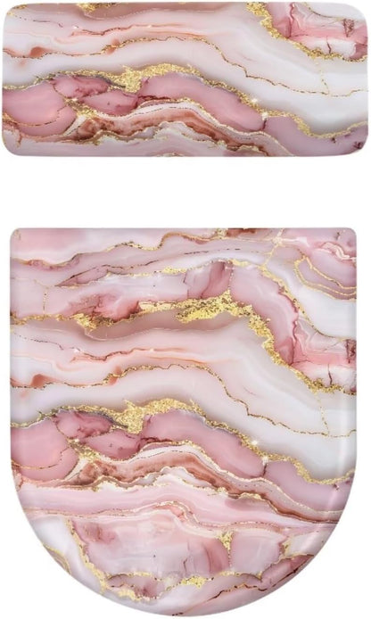 Pink Marble Design Toilet Lid Cover for Bathroom, Soft Toilet Lid Cushion Pads, Fits Most Round Elongated Toilet Lids