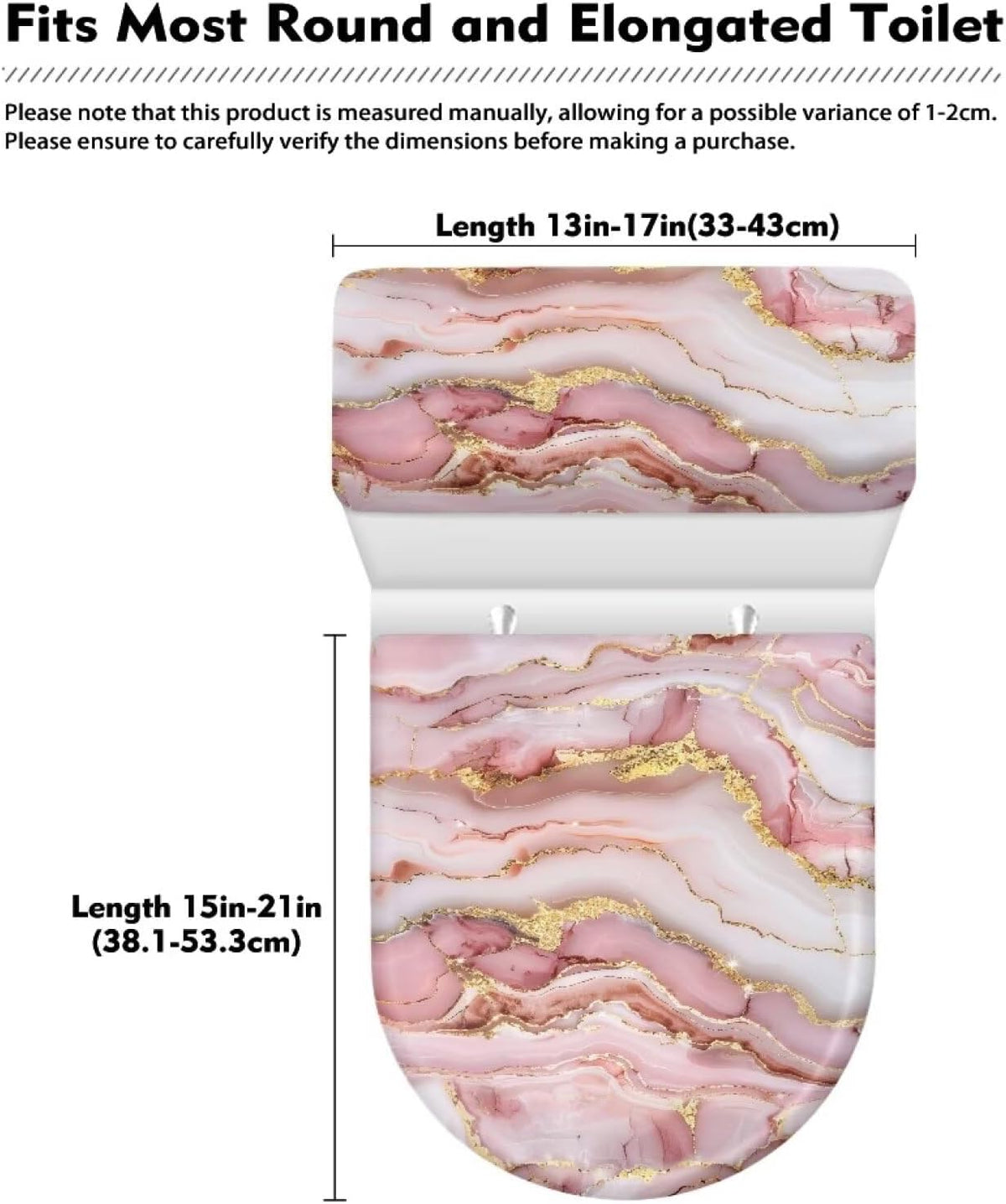 Pink Marble Design Toilet Lid Cover for Bathroom, Soft Toilet Lid Cushion Pads, Fits Most Round Elongated Toilet Lids