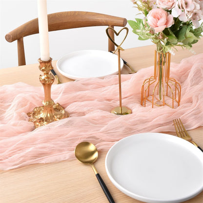 Joanlody Peach Cheesecloth Table Runner Spring Summer 10Ft Rustic Gauze Boho Cheese Cloth Table Runner for Wedding Bridal Baby Shower Decoration