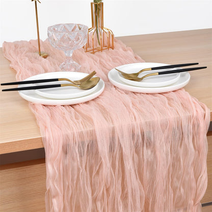 Joanlody Peach Cheesecloth Table Runner Spring Summer 10Ft Rustic Gauze Boho Cheese Cloth Table Runner for Wedding Bridal Baby Shower Decoration
