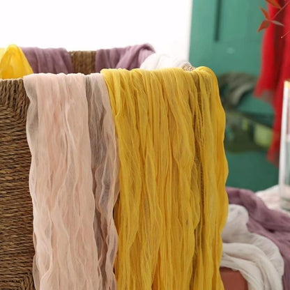 Joanlody Peach Cheesecloth Table Runner Spring Summer 10Ft Rustic Gauze Boho Cheese Cloth Table Runner for Wedding Bridal Baby Shower Decoration