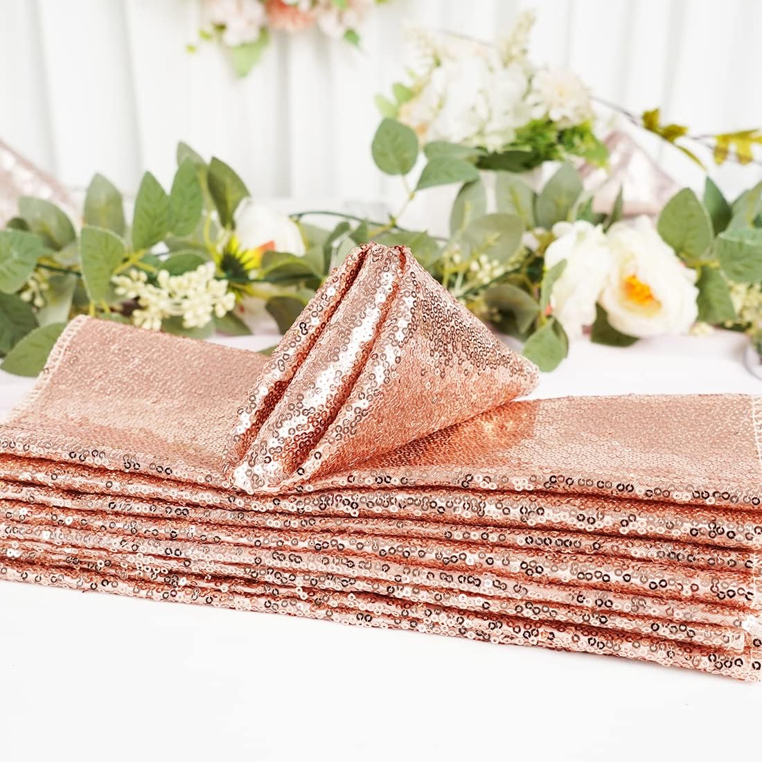 SquarePie Sequin Napkin Glitter Decoration for Wedding Party Dinner 12 x 12 Inch 12 Pcs Rose Gold