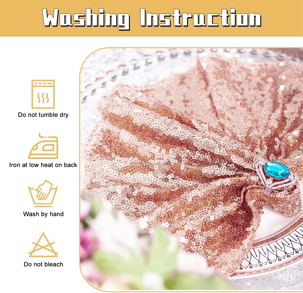 SquarePie Sequin Napkin Glitter Decoration for Wedding Party Dinner 12 x 12 Inch 12 Pcs Rose Gold
