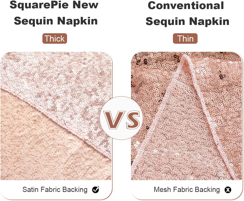 SquarePie Sequin Napkin Glitter Decoration for Wedding Party Dinner 12 x 12 Inch 12 Pcs Rose Gold