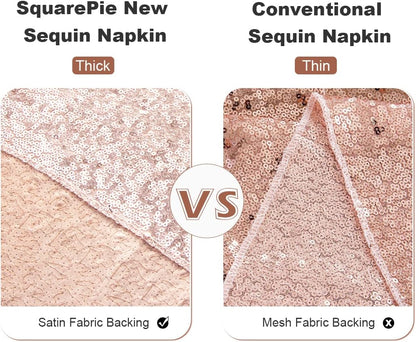 SquarePie Sequin Napkin Glitter Decoration for Wedding Party Dinner 12 x 12 Inch 12 Pcs Rose Gold