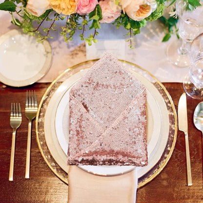 SquarePie Sequin Napkin Glitter Decoration for Wedding Party Dinner 12 x 12 Inch 12 Pcs Rose Gold