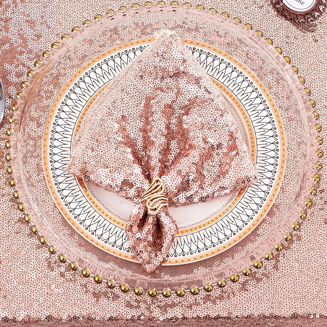 SquarePie Sequin Napkin Glitter Decoration for Wedding Party Dinner 12 x 12 Inch 12 Pcs Rose Gold