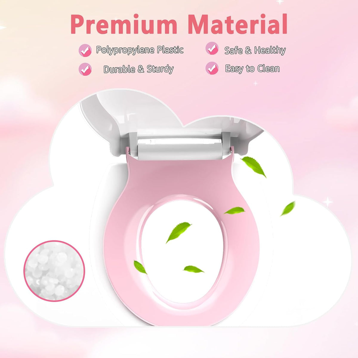 Toddler Toilet Seat with Potty Training Seat Round 16.5inch, 2 in 1 Toilet Seat for Family Built-in Baby Seat Removable, Soft Close + Easy Clean, PP Safe Material, Pink
