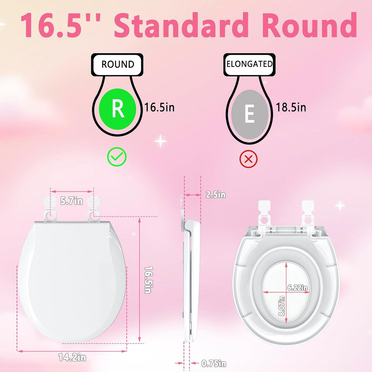 Toddler Toilet Seat with Potty Training Seat Round 16.5inch, 2 in 1 Toilet Seat for Family Built-in Baby Seat Removable, Soft Close + Easy Clean, PP Safe Material, Pink