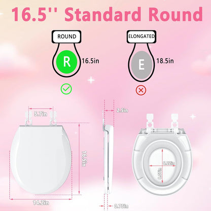 Toddler Toilet Seat with Potty Training Seat Round 16.5inch, 2 in 1 Toilet Seat for Family Built-in Baby Seat Removable, Soft Close + Easy Clean, PP Safe Material, Pink