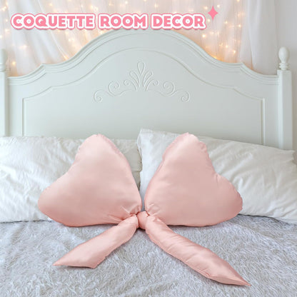 1 Pack Bow Throw Pillow 27 x 24 Inches Big Mother Day Satin Pillow Bow Shaped Coquette Pillows Cushion for Sofa Office Lumbar Gifts Decorative for Mothers Day Aesthetic Decor(Pink)