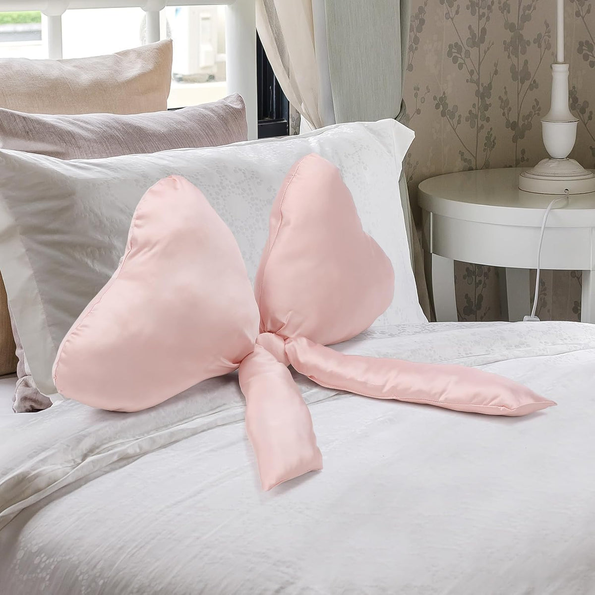 1 Pack Bow Throw Pillow 27 x 24 Inches Big Mother Day Satin Pillow Bow Shaped Coquette Pillows Cushion for Sofa Office Lumbar Gifts Decorative for Mothers Day Aesthetic Decor(Pink)