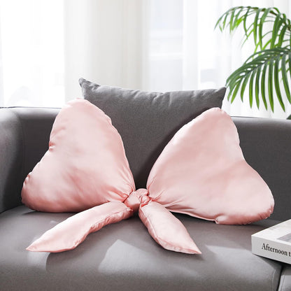 1 Pack Bow Throw Pillow 27 x 24 Inches Big Mother Day Satin Pillow Bow Shaped Coquette Pillows Cushion for Sofa Office Lumbar Gifts Decorative for Mothers Day Aesthetic Decor(Pink)
