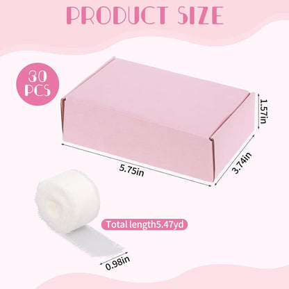 30 Pack Pink Shipping Boxes – 5.7"x3.7"x1.5" Corrugated Cardboard Mailer Boxes with Chiffon Ribbon, No-Tape Assembly Gift Boxes for Small Business, Handmade Crafts & Holiday Packaging