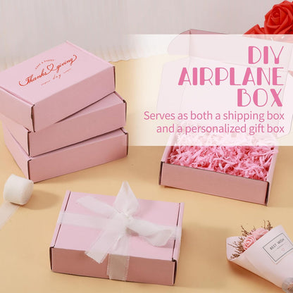 30 Pack Pink Shipping Boxes – 5.7"x3.7"x1.5" Corrugated Cardboard Mailer Boxes with Chiffon Ribbon, No-Tape Assembly Gift Boxes for Small Business, Handmade Crafts & Holiday Packaging