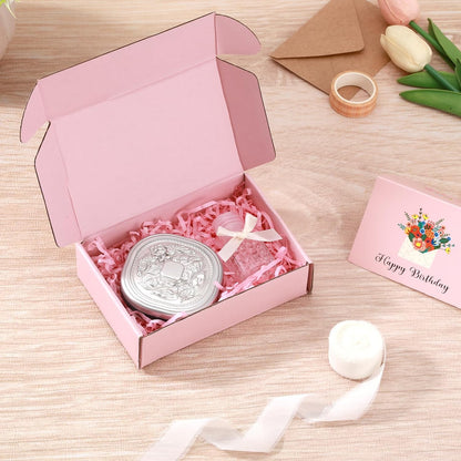 30 Pack Pink Shipping Boxes – 5.7"x3.7"x1.5" Corrugated Cardboard Mailer Boxes with Chiffon Ribbon, No-Tape Assembly Gift Boxes for Small Business, Handmade Crafts & Holiday Packaging