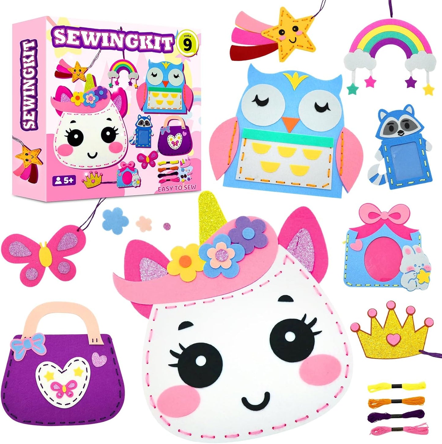 Sewing Kit for Kids, Unicorn 9 Thick Easy DIY Projects Sewing Kits, Beginners Girls Arts & Crafts for Ages 4-8, Instructions & Felt, 4 Year Old Girl Birthday Gifts, Enlightenment
