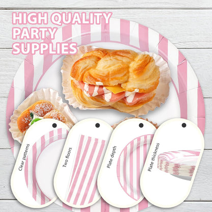 Greencian 96Pcs Pink and White Stripe Party Decorations, Serves 24