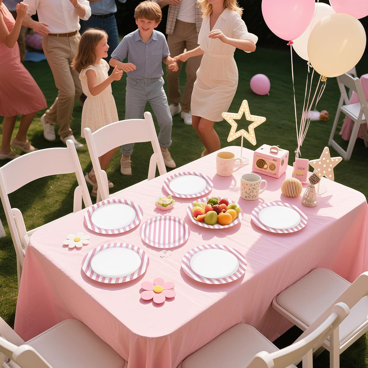 Greencian 96Pcs Pink and White Stripe Party Decorations, Serves 24